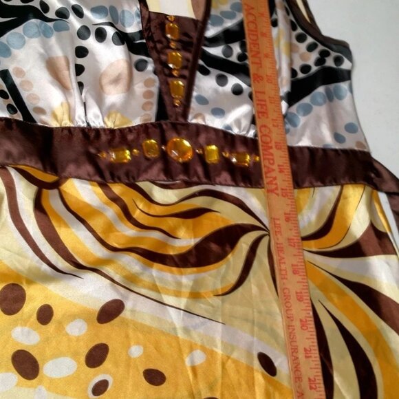 Vintage Y2K Antilia Femme Shirt Medium Sleeveless Yellow Brown Satin Bling Ties - Picture 5 of 16